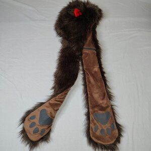 Werewolf Animal Hat Hooded Scarf Beanie Mittens Womens Faux‎ Fur Brown Red Ears
